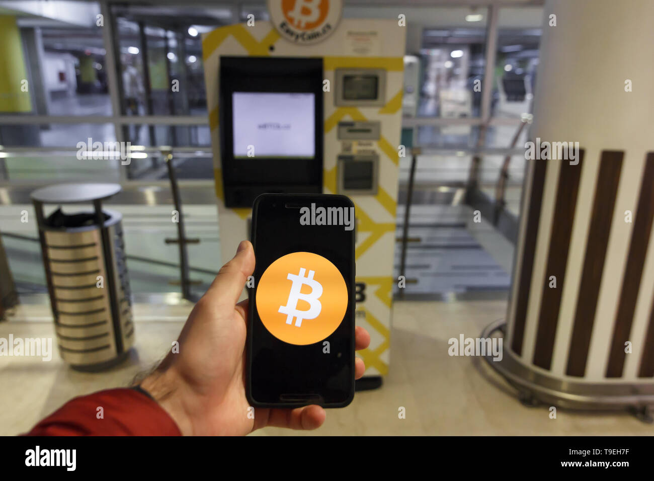 Prague Czech Republic May 18th 2019 Bitcoin Atm Machine For Buy - 